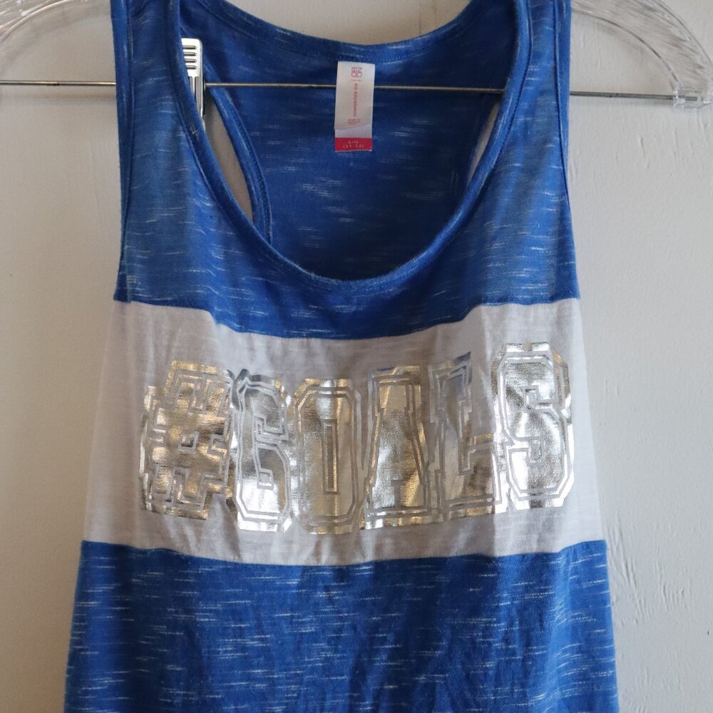 #Goals Blue White Silver Razorback Tank Top Juniors L 11-13 No Boundries